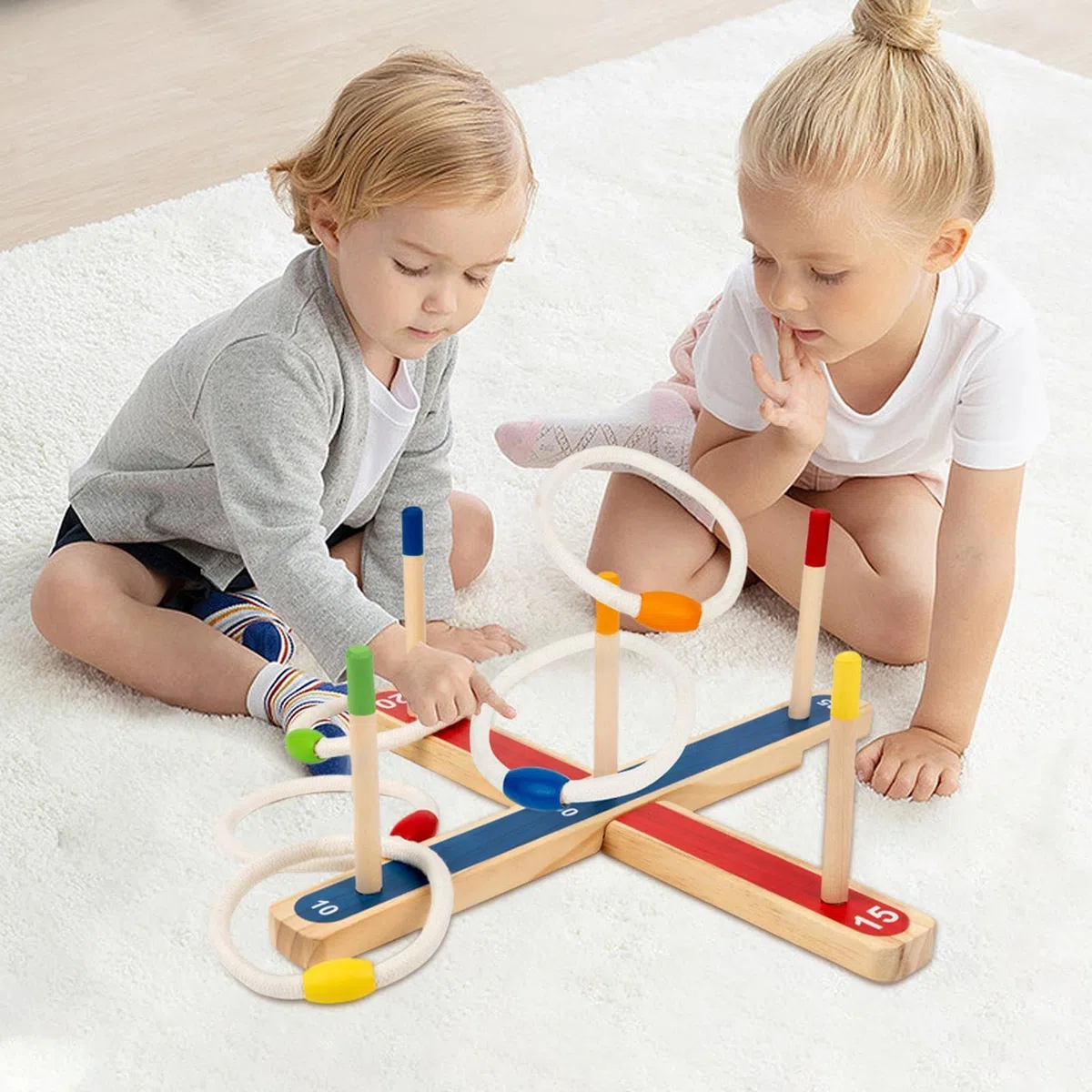 Wooden Throw Hoop Game, Fun Kids Throwing Ring Game, Indoor Outdoor Ring Throw Game, Hand Eye Coordination Games 16.22x3.62x2.36 inches for Kids Aged 3 and More, Family (1 Set)