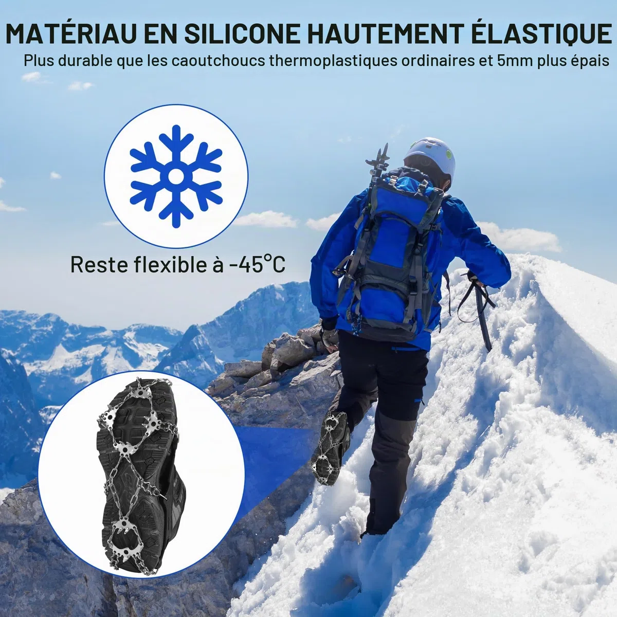 JIZZU Crampons pour Bottes de Randonnée avec 24 Pointes Antiderapantes-Crampons d'hiver Antiderapants pour Chaussures et Bottes, Pics de Neige pour la Marche, Le Jogging, l'escalade et la Randonnee