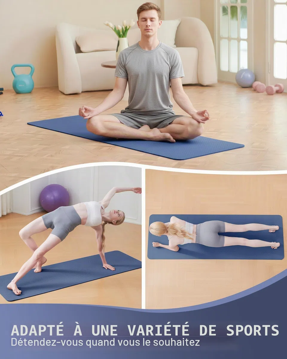 Good Nite Tapis de yoga de gymnastique et de pilates antidérapant pour femme 6 mm d'épaisseur avec sangle de transport TPE 183 x 61 x 0,6 cm