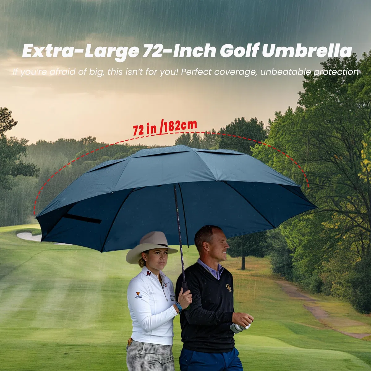 Grand parapluie de golf 157/172/182 cm, extra large, double dôme, ventilé, coupe-vent, imperméable, ouverture automatique, parapluie de golf pour hommes, femmes et famille
