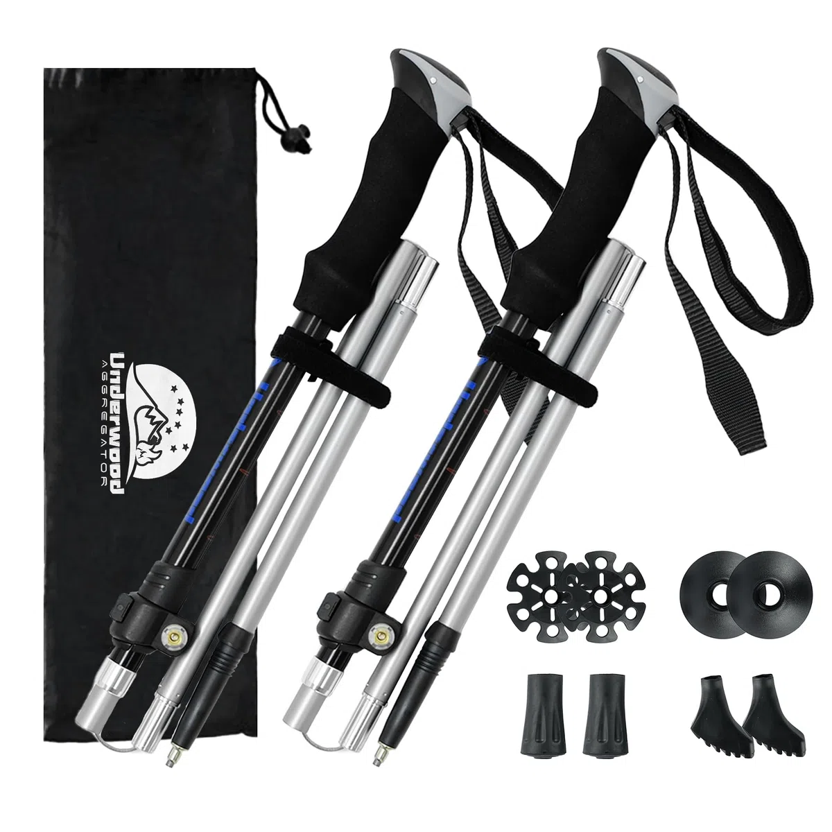 UnderwoodAggregator Bâtons de Marche Pliables - Lot de 2 Bâtons de Randonnée Télescopiques pour Hommes et Femmes, Bâtons Légers en Aluminium, Bâtons de Marche Nordique Réglables pour Randonnée