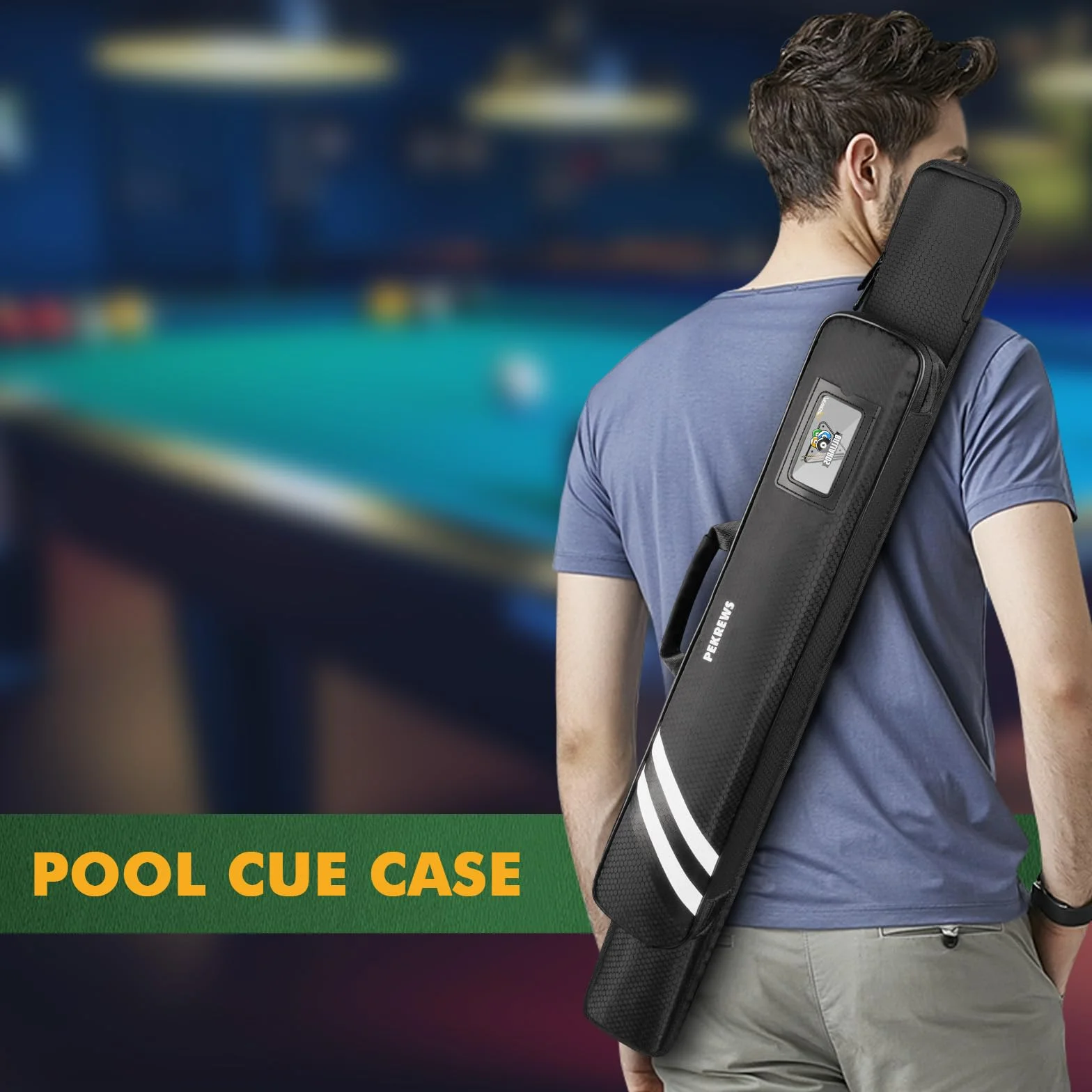 PEKREWS Étui souple pour queue de billard - 1 x 1 - Peut contenir 1 crosse et 1 tige avec poche à fermeture éclair - En polyester robuste avec poignée à bandoulière - Pour homme et femme