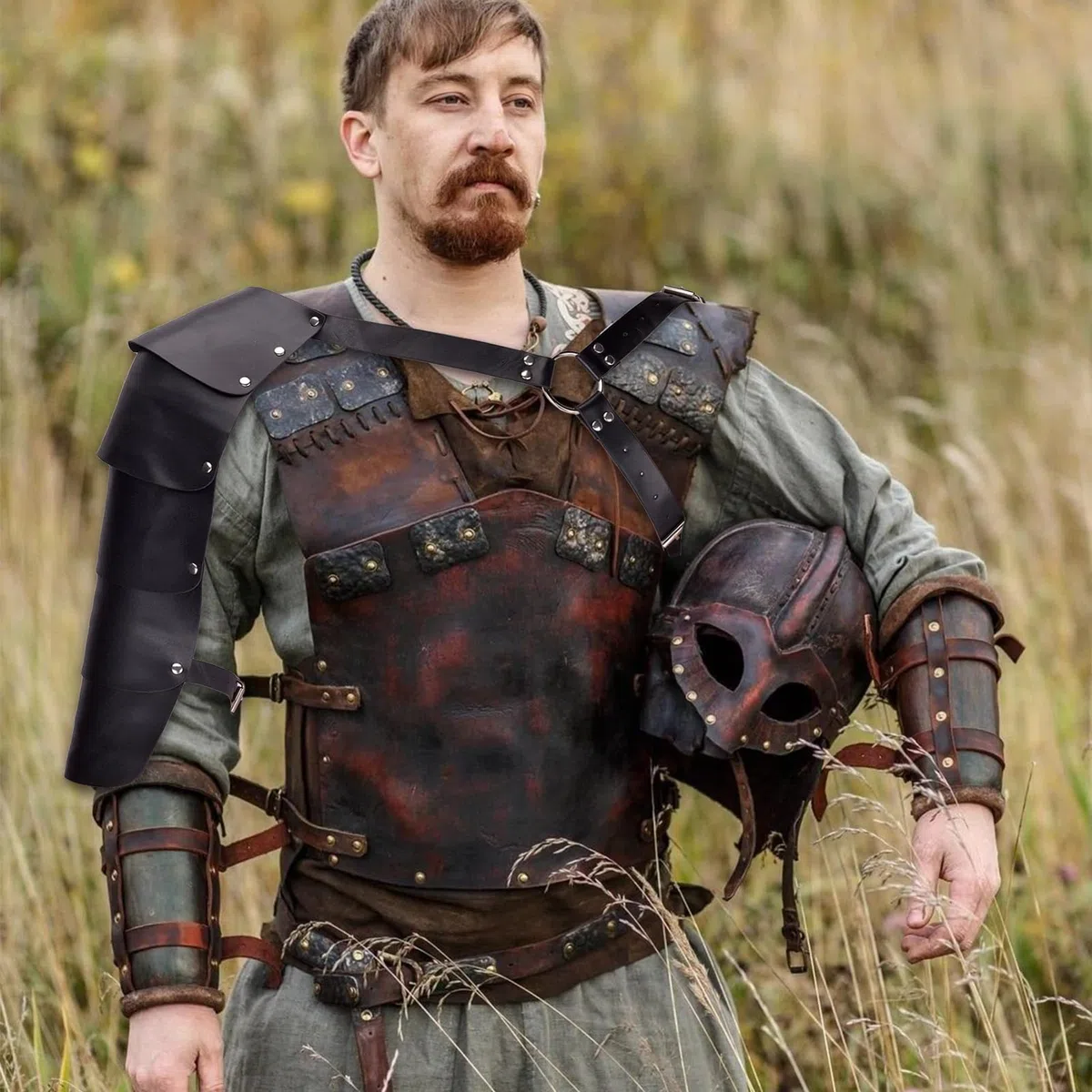 NICENEEDED Armure Médiévale à Épaule Unique Harnais de Chevalier Gladiateur en Cuir PU Armures D'Épaule Simples Réglables