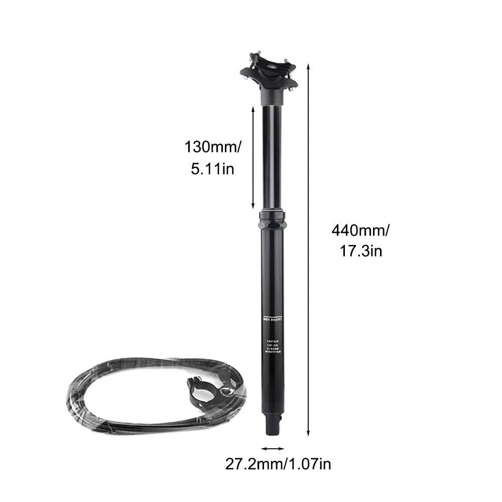 DONGKER Tige de Selle de Vélo, Tige de Selle Compte-Gouttes à Distance Réglable en Hauteur pour VTT, AL7075, Noir