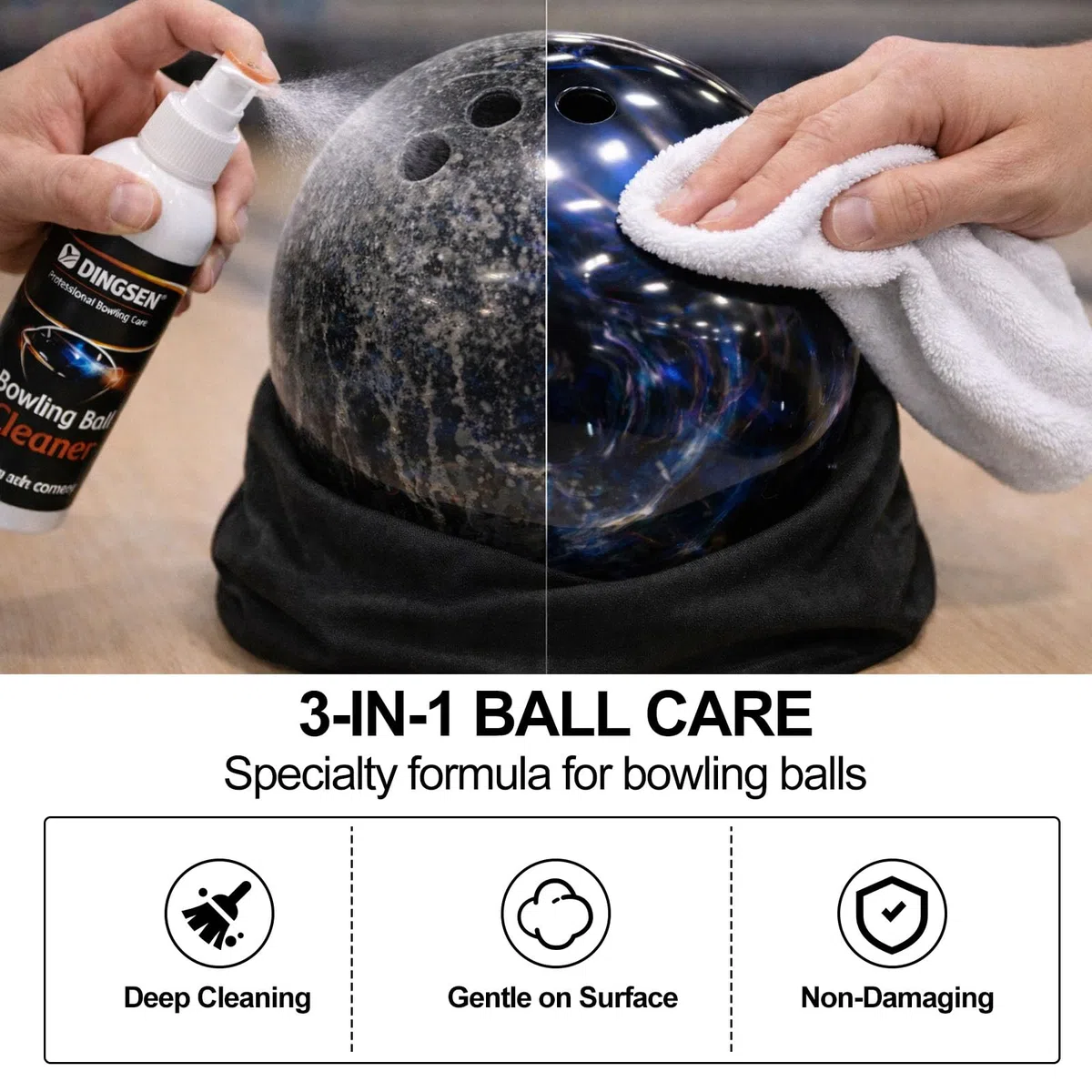 Kit de Nettoyage pour Boule de Bowling, Nettoyant Professionnel pour Boule de Bowling pour Enlever l'Huile, les Éraflures et les Marques de Ceinture, Améliore la Prise et Restaure l'Adhérence