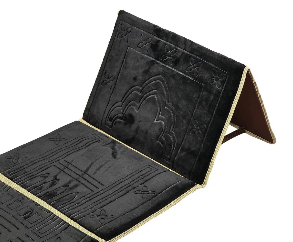Tapis d’assise avec dossier - Tapis de prière - Avec sac de transport - Noir