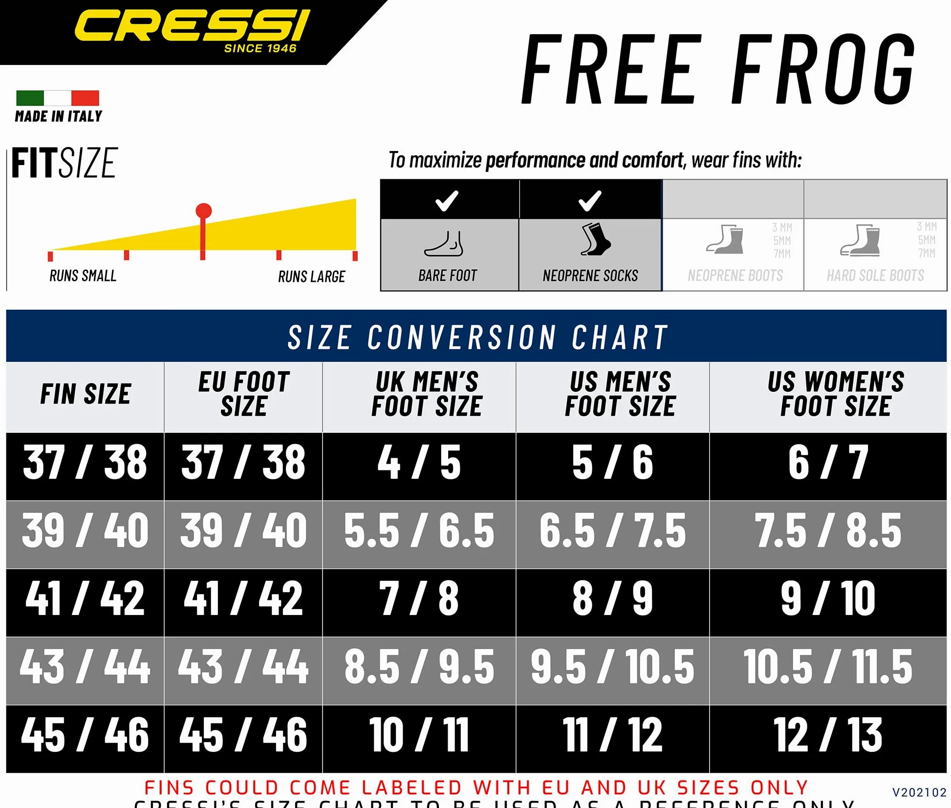 Cressi Free Frog Fins Palmes Plein Pied de Plongée Techniques en Gomma Eva