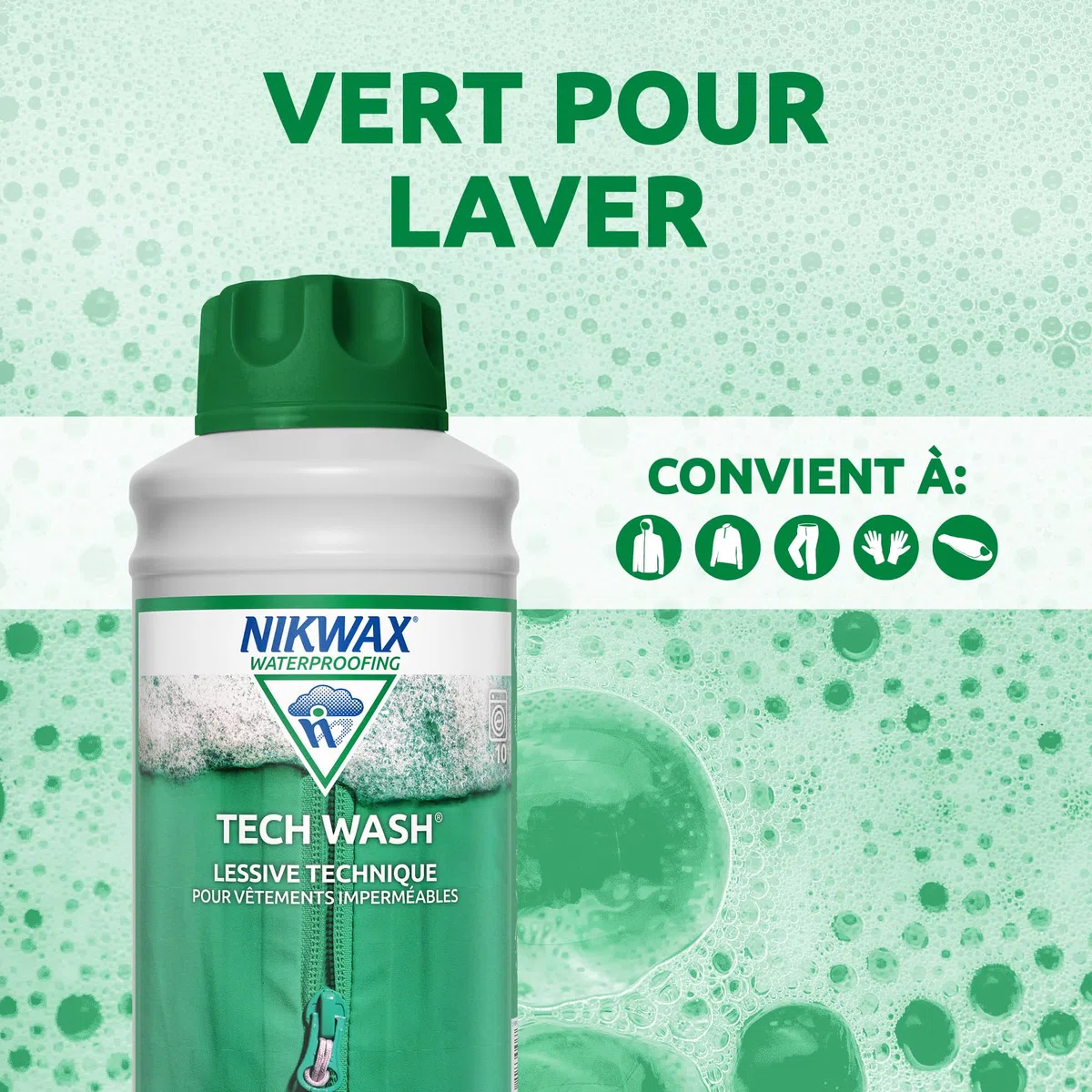Lessive technique NIKWAX TECH WASH 1Litre - Nettoyant conçu pour revitaliser la déperlance et la respirabilité des équipements imperméables, des vêtements et sacs de couchage synthétiques de plein air