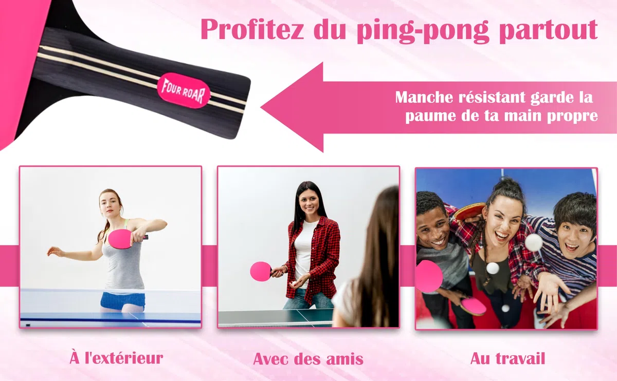 Raquette de ping pong rose avec 7 couches