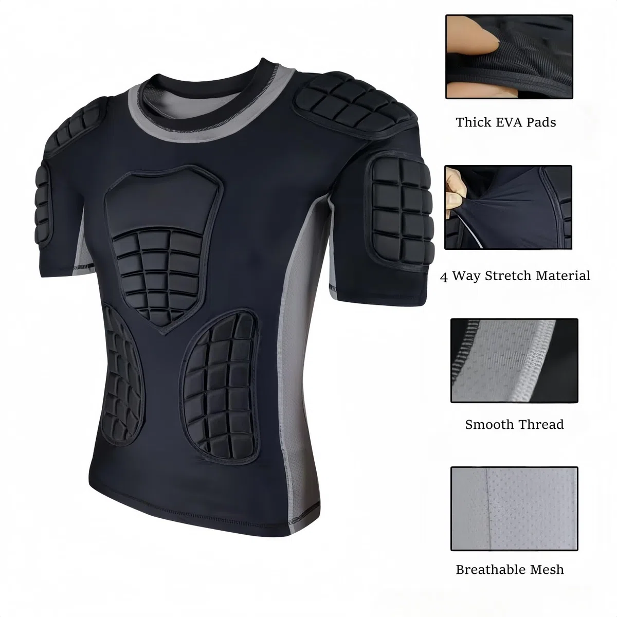 Topeter Maillot de football rembourré pour homme avec poitrine, côtes, dos, épaulettes, protection contre les chocs pour rugby, baseball