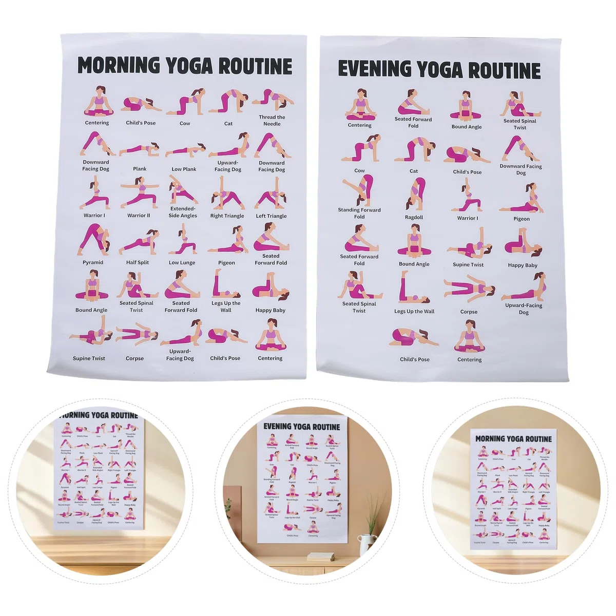 PRETYZOOM Affiche de Postures de Yoga pour Débutants 2pcs en Toile, Guide Mural pour Exercices à Domicile et Salle de Sport, Décoration Fonctionnelle et Pratique