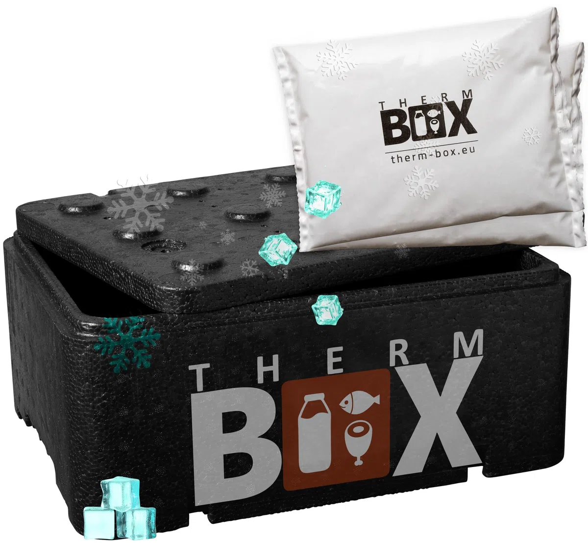THERM BOX Grande boîte en polystyrène professionnelle avec bloc réfrigérant pour glacière, boîte de transport, récipient isotherme réutilisable