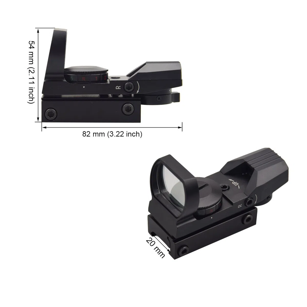 Hauska Tactique Viseur Airsoft Point Rouge Chasse 4 Réticule 5 Luminosité Réglages Viseur Point Rouge (Noir)