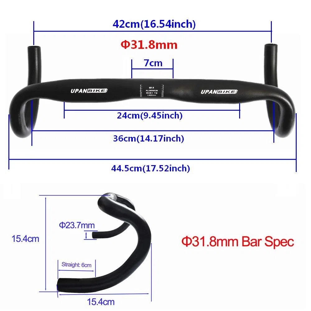 UPANBIKE Guidon cintré pour vélo de route à pignon fixe avec repose-mains 31,8 mm (noir, 31,8 mm)