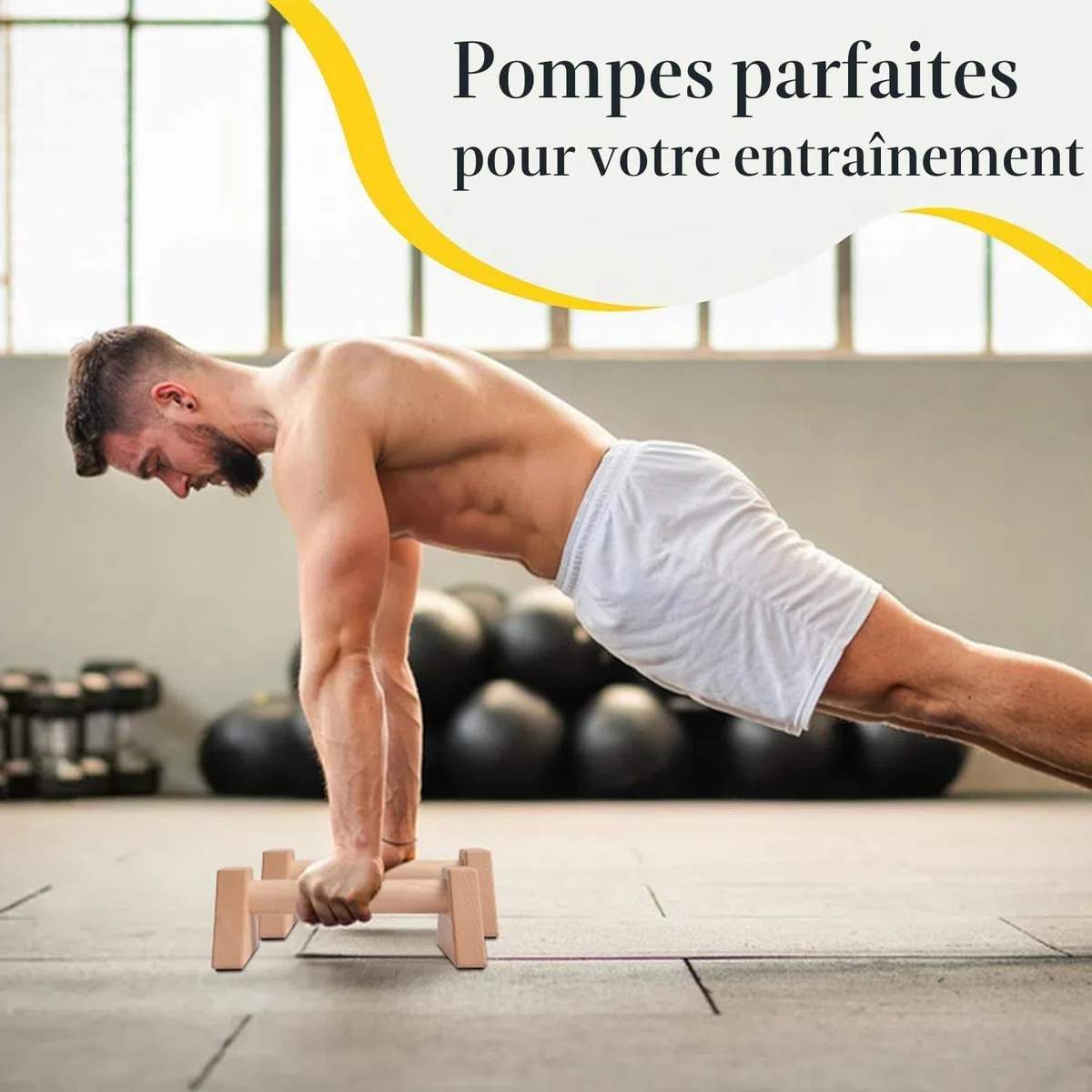Barres parallèles en bois, supports solides pour pompes, pieds en caoutchouc antidérapants Barres pour appuis renversés Équipement de gymnastique pour le fitness, la gymnastique, l'aérobic, la muscula