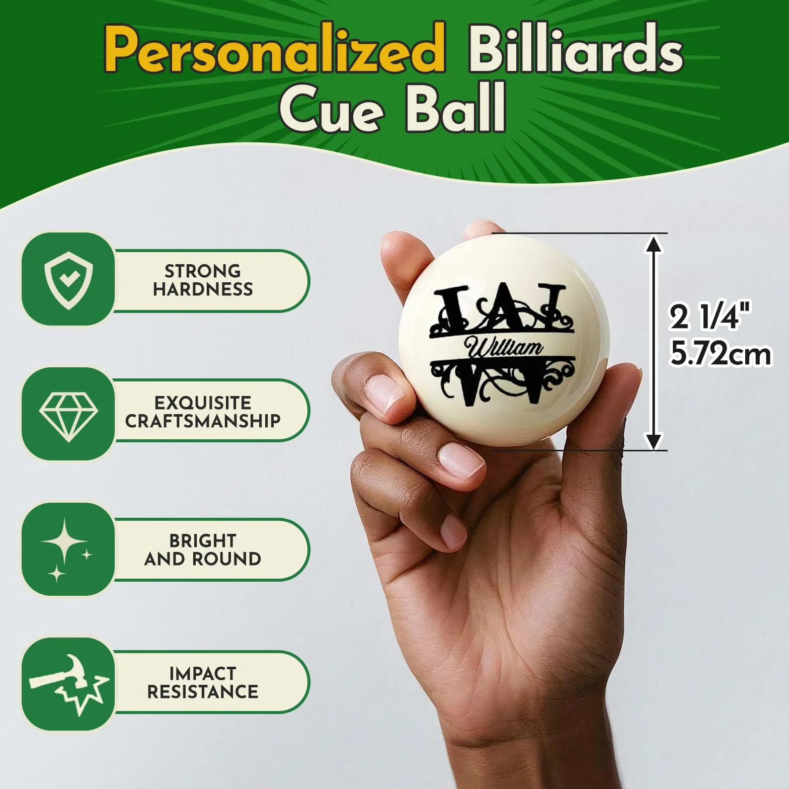Boule de Billard personnalisée avec étui, Gravure de Texte ou Logo, Monogramme personnalisé, Cadeau d'anniversaire pour Papa, Mari, Amateur de Billard, Boule de 57 mm,