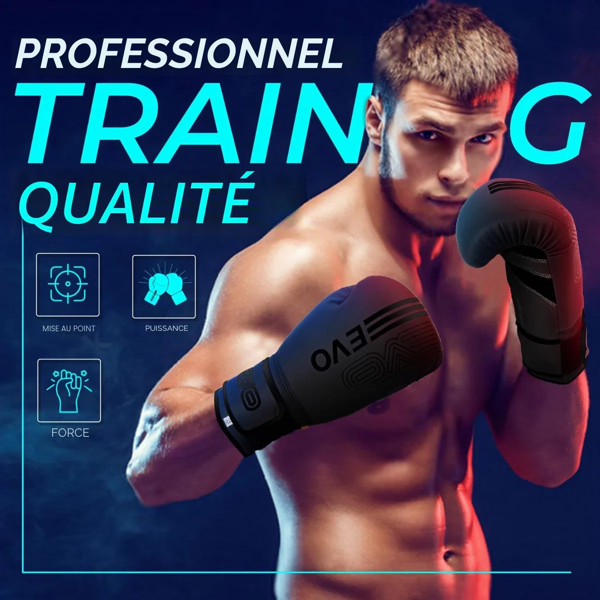EVO Fitness Gants De Boxe Homme Femme MMA Muay Thai Arts Martiaux Kick Boxing Sparring Training Fighting Boxe Sac De Frappe Gants Roses avec Bandages pour Les Mains Anglaise