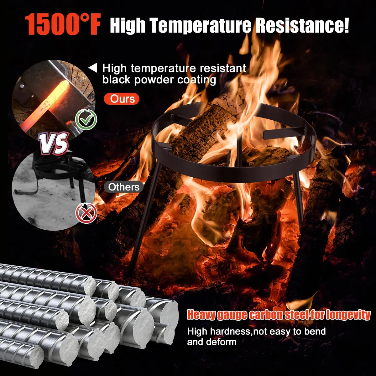 Trépied pour feu de Camp pour la Cuisine – Équipement de Cuisine pour feu de Camp, Support de Foyer extérieur, trépied de Camping Portable en Fonte pour Four hollandais, Barbecue, Chalet, Foyer