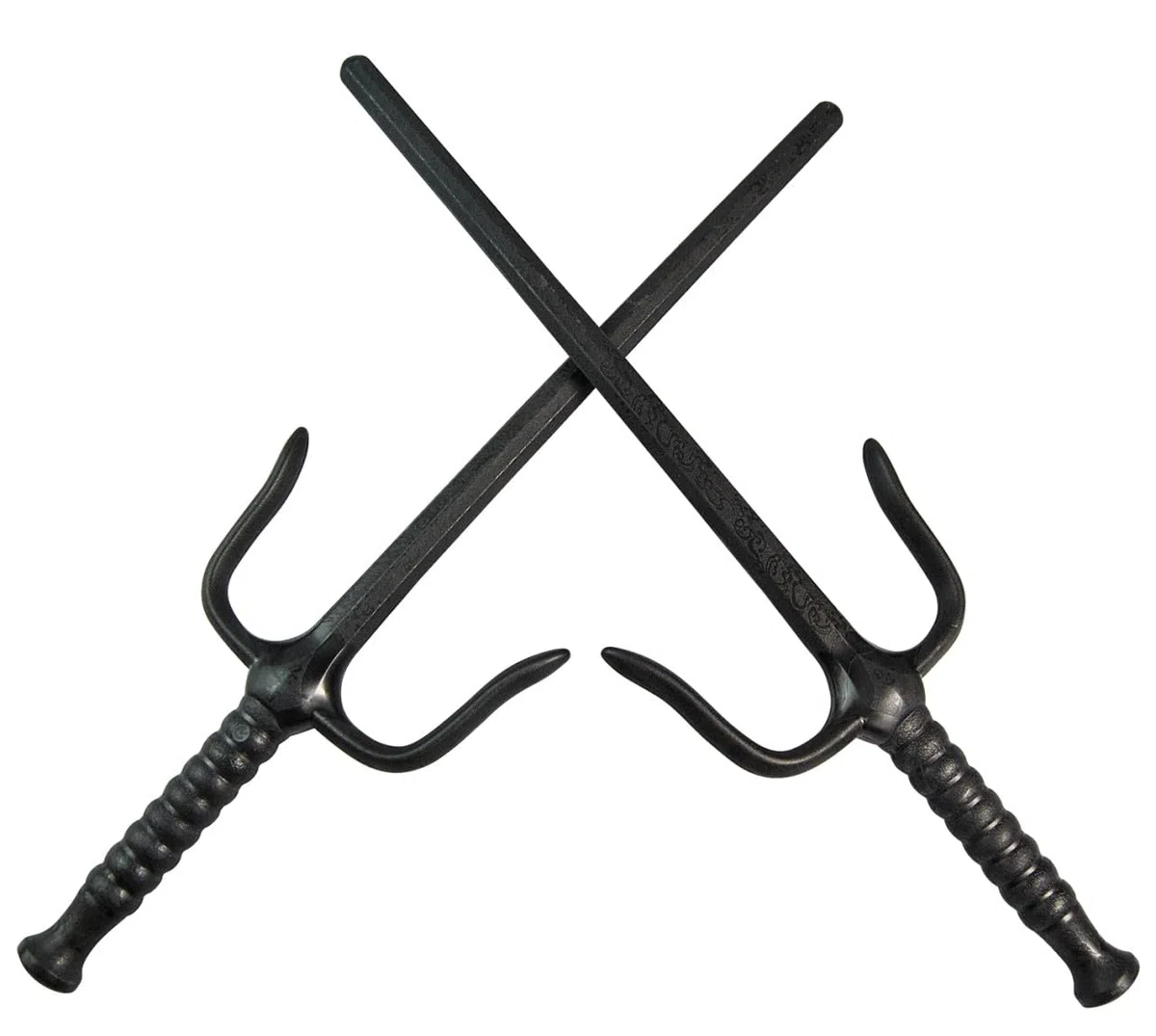 Sai en plastique - 49,5 cm - Noir - Forme octogonale - Fourchettes à saï légères (paire) - Souple