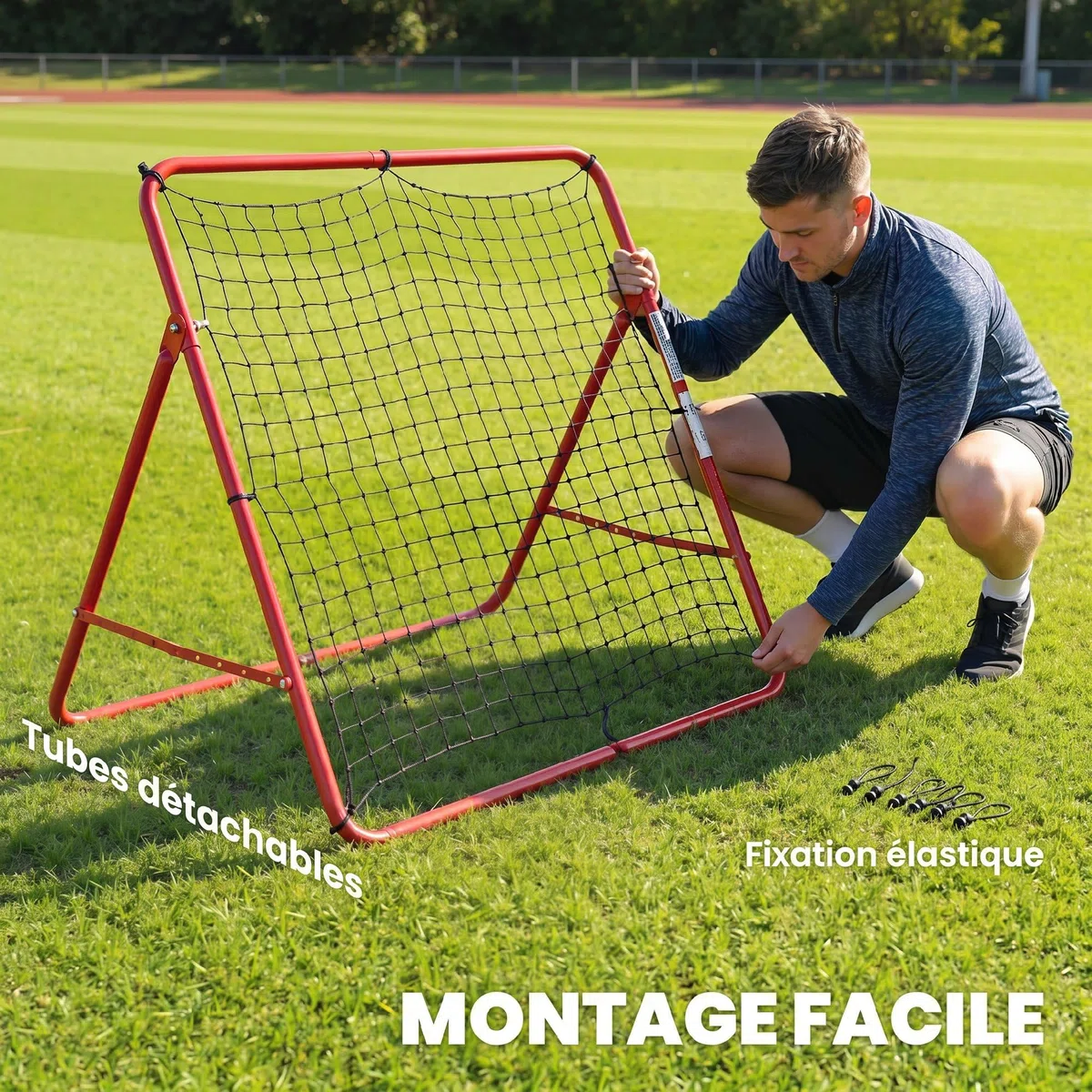 SPORTNOW Filet de Rebond Football Portable, 5 Angles Réglables en Acier et Nylon à Double Couche, pour l'Entraînement au Football Tennis Handball, 103x72x89cm, Rouge