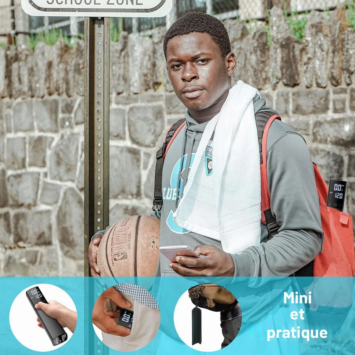 Pompe à Bille électrique, Pompe Automatique Portable pour gonflage Rapide des Ballons avec manomètre précis et écran LCD numérique pour Basket-Ball, Football, Volleyball (2 Aiguilles et 1 buse)