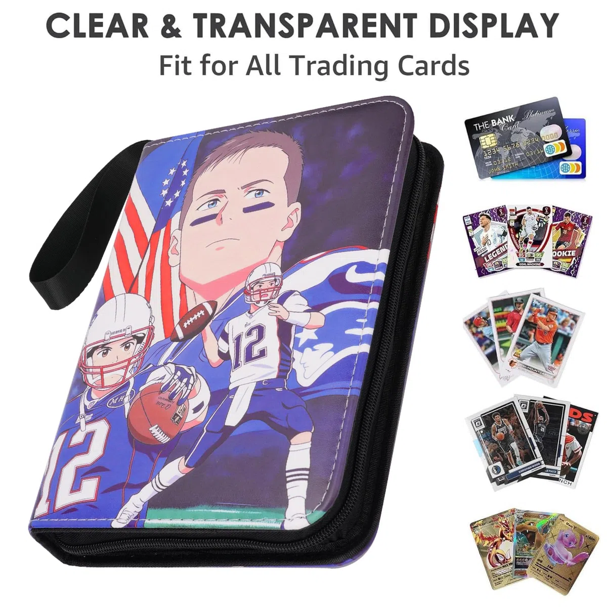 HBK Classeur à 400 pochettes pour cartes de football – Albums de cartes à collectionner avec 50 pochettes, cuir synthétique pour cartes NFL, sports et TCG comme MTG, cadeau de collection