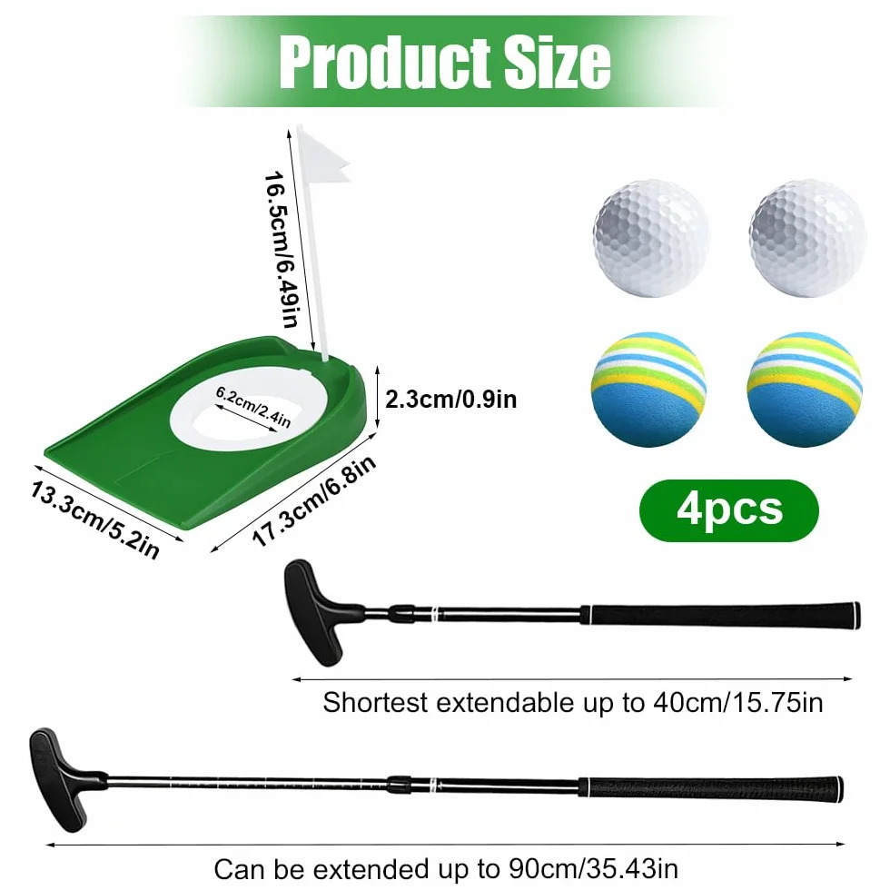 Putter de golf réglable, 1 putter de golf avec 4 balles et 1 trou pour drapeau, ambidextre pour droitiers et gauchers, mini golf pour la maison, idéal pour les adolescents et les adultes