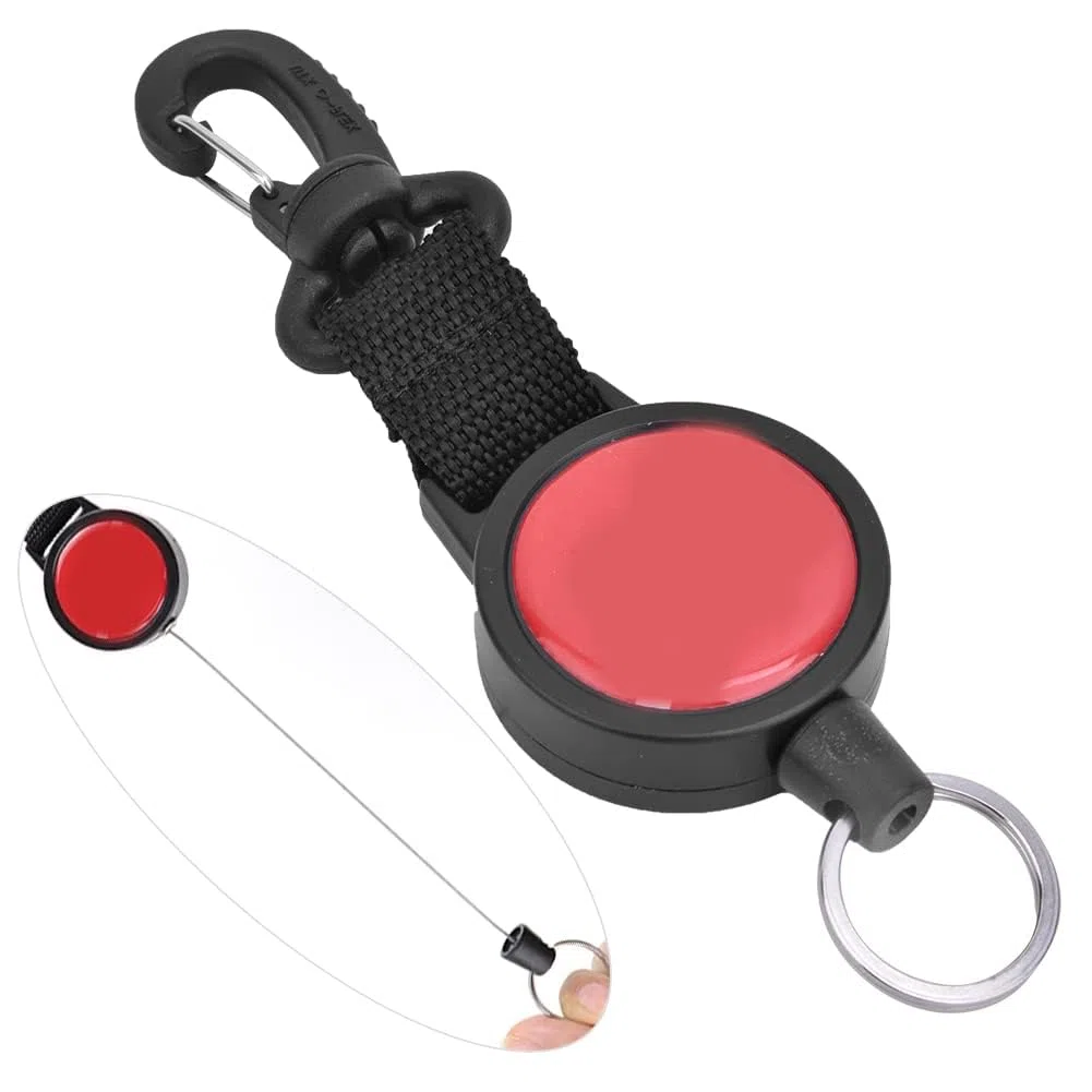 Alomejor 1PCS Corde Télescopique de Plongée Extensible avec Boucle Crochet Porte-clés en Acier Inoxydable avec Corde de 27,4in et Boucle à Dégagement Rapide pour la Plongée