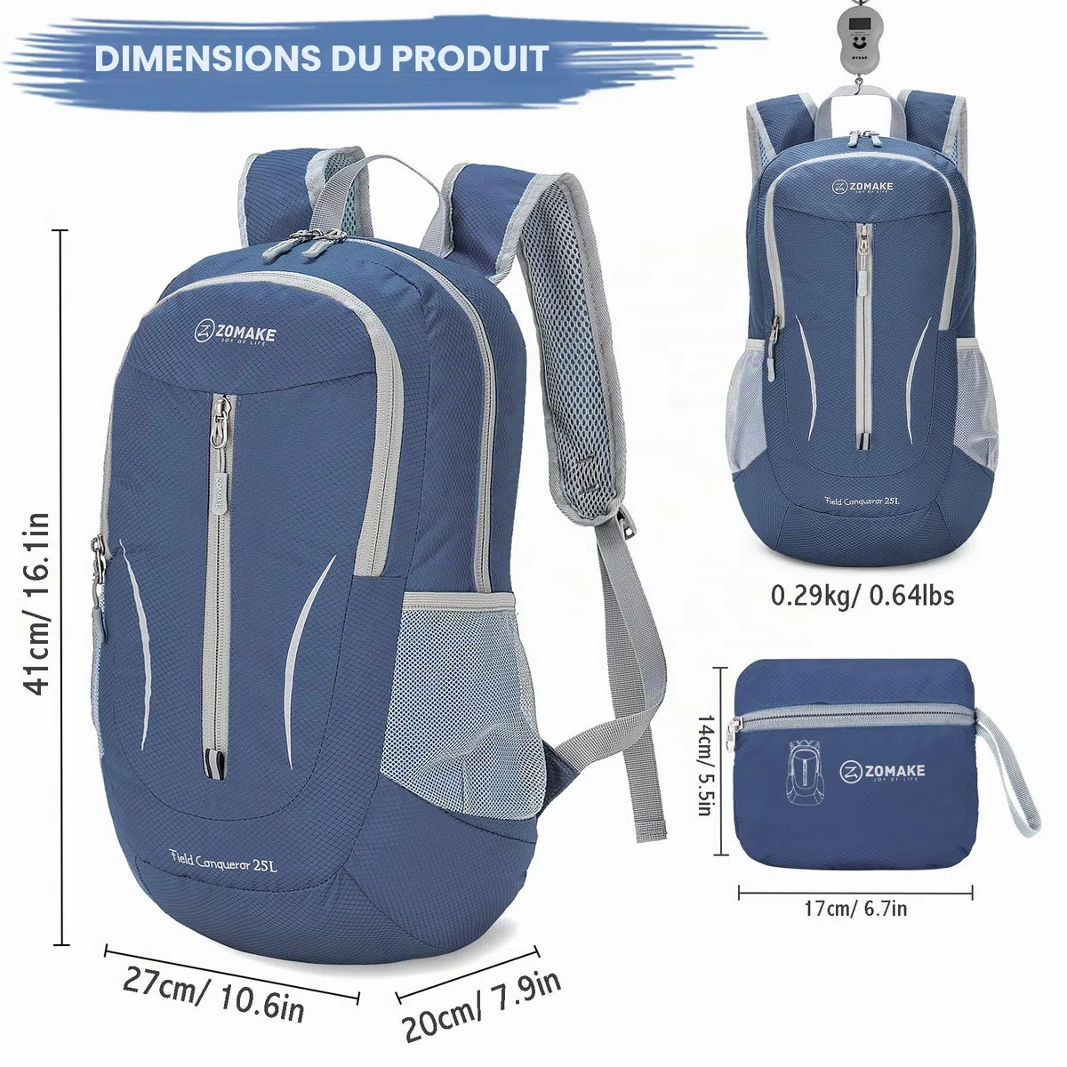 ZOMAKE Sac a Dos Pliable Ultra Léger - Sac à Dos Pliable De Randonnée Petit Packable Daypack 25L pour Femme Homme Sports Et Plein Air