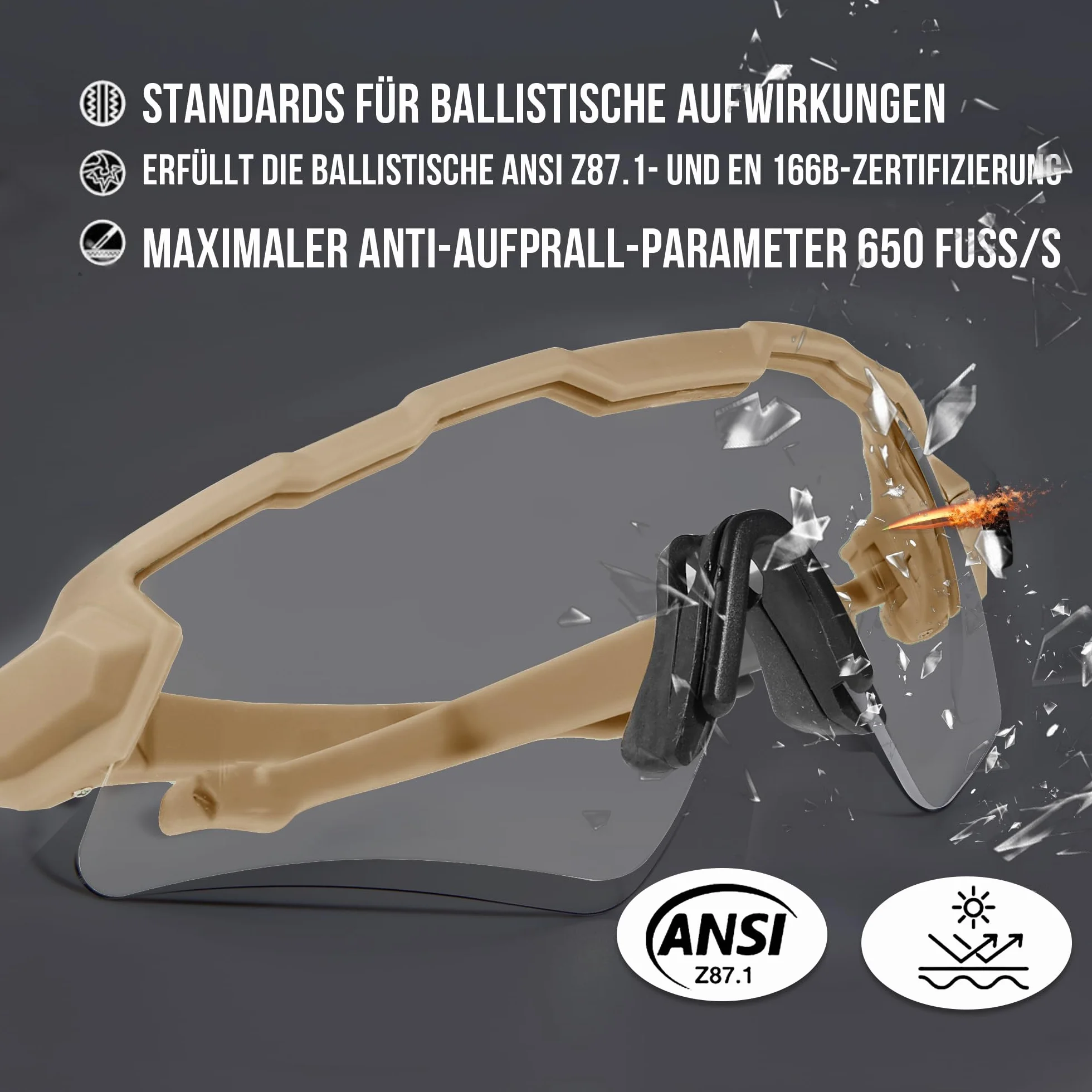1TG Tactical Lunettes de vélo, lunettes de protection tactiques, lunettes de sport, lunettes de soleil pour homme et femme, airsoft, paintball, chasse, CS, cyclisme, course à pied, randonnée