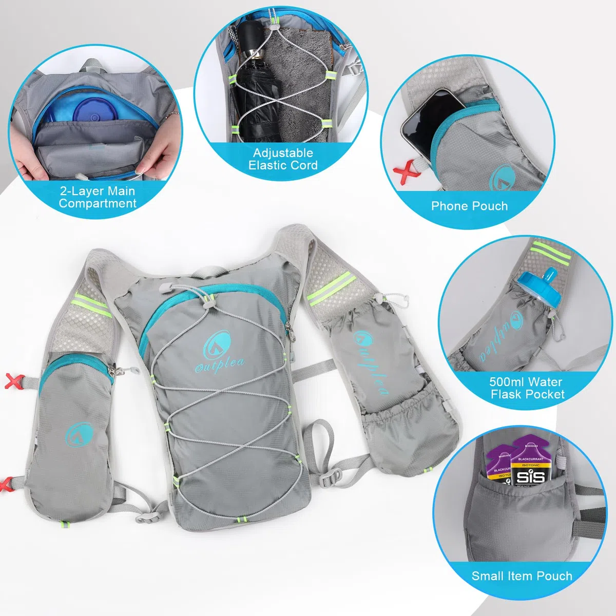 Sac à Dos Hydratation Marathoner avec Poche à Eau 2 L, Gilet Hydratation Running Ultraléger, Sac Eau Running de Camping Randonnée Trail Sport