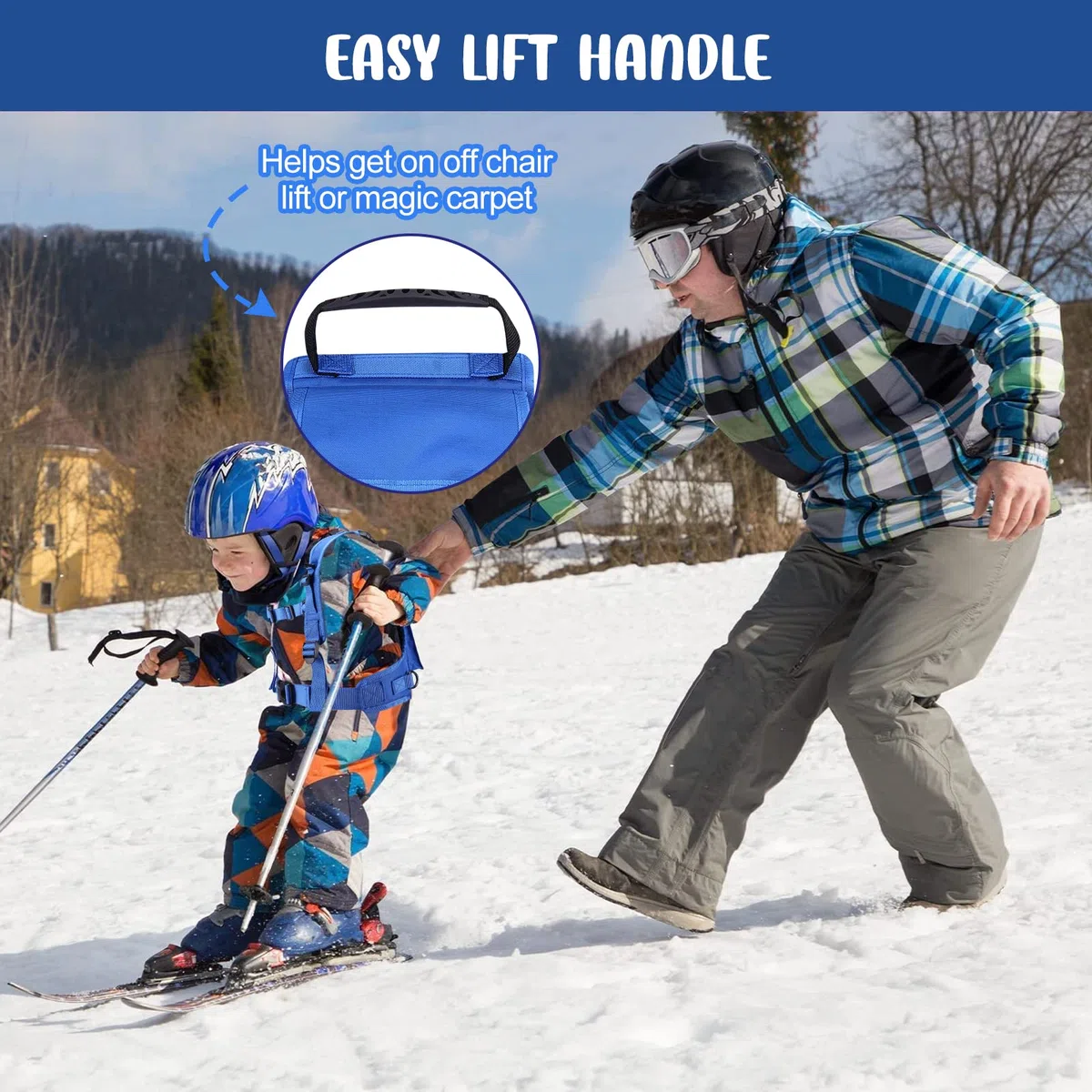 Odoland Harnais Ski et Snowboard avec Sac à Dos pour Enfants, Harnais d'Entraînement de Ski pour Enfants, Siège Réglable et Poignée de Levage Facile, Enseignement du Contrôle de la Vitesse
