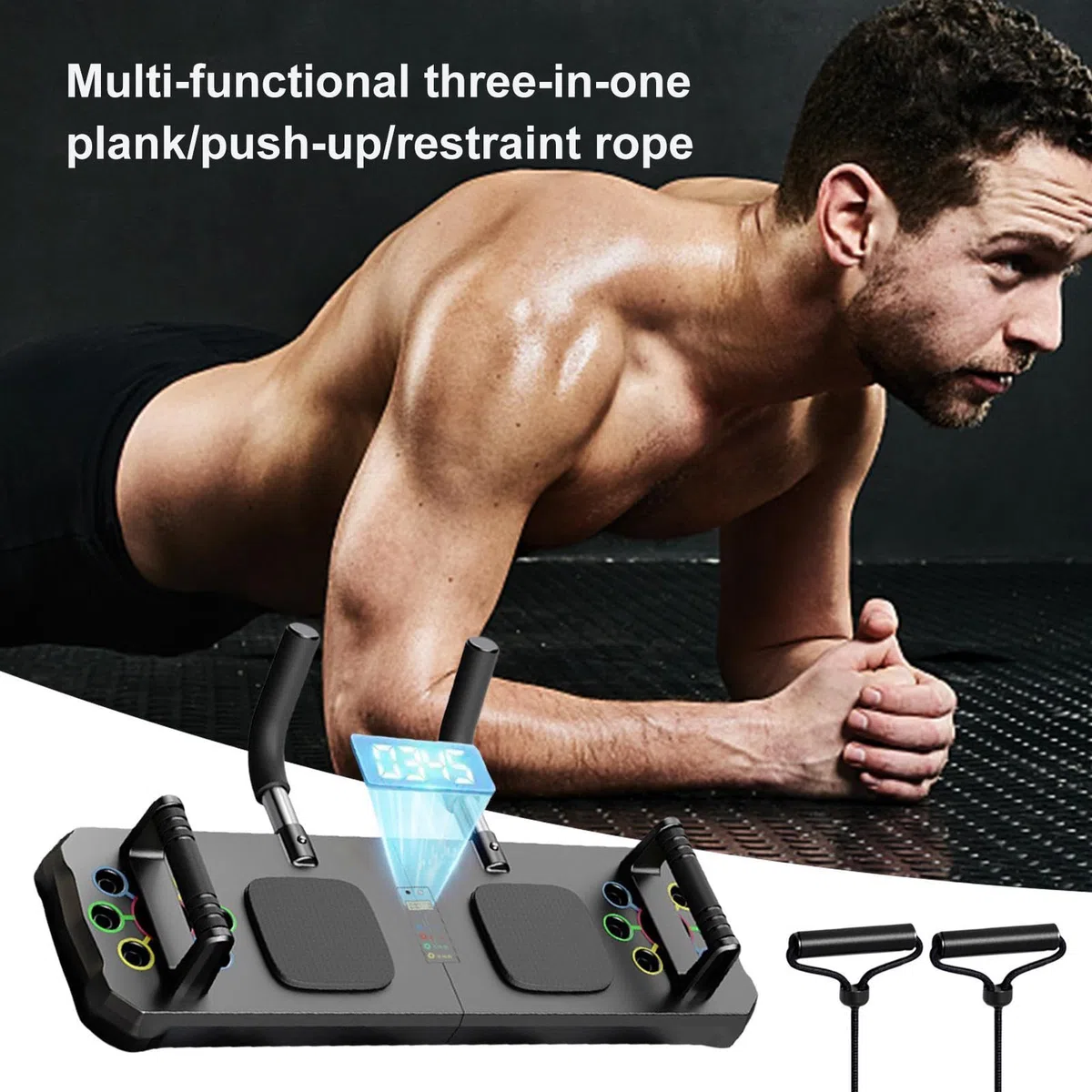 Conseil de remise en forme - Planche de pompes musculaires avec minuterie - Planche de pompes multifonction antidérapante pour exercices à domicile, fitness et musculation