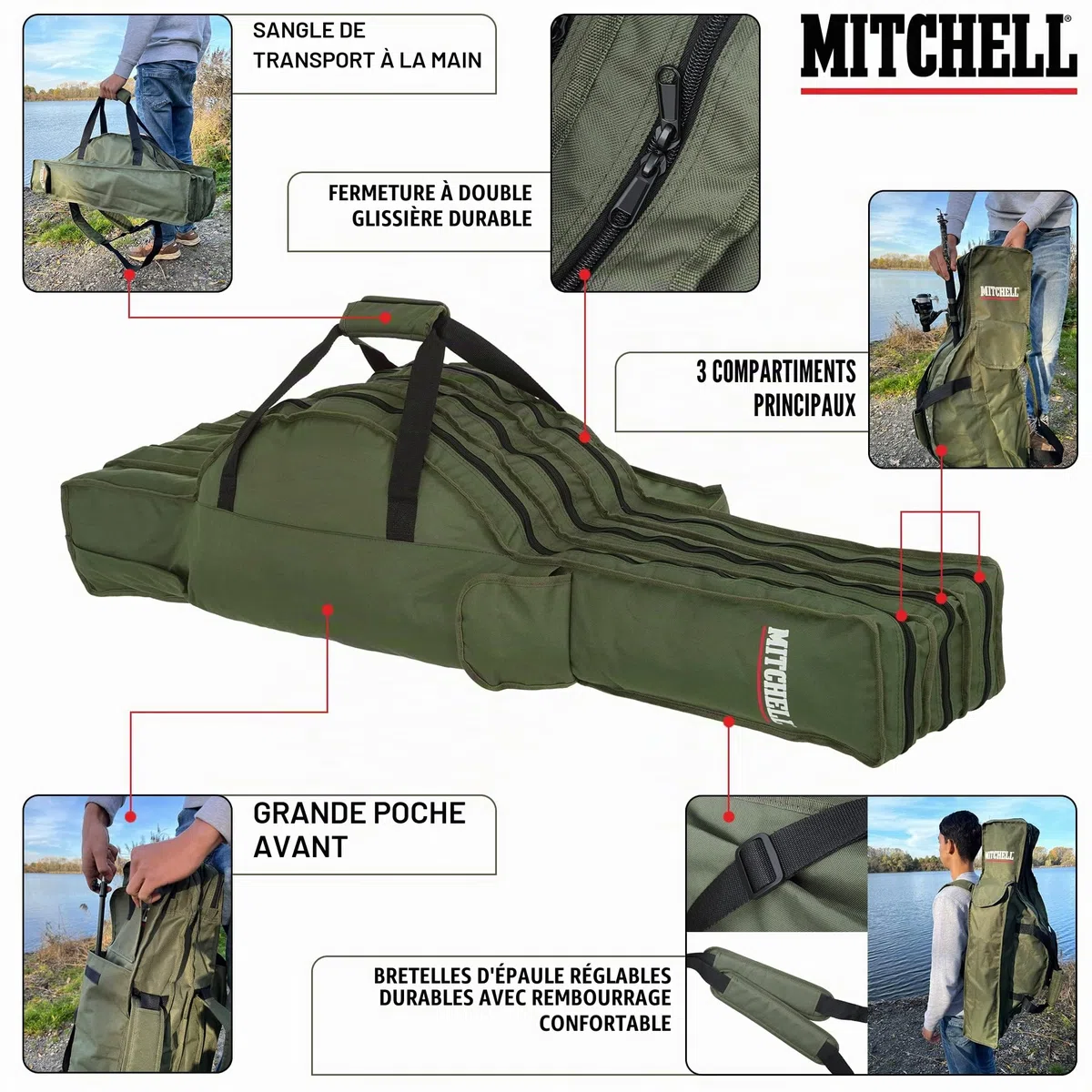 Mitchell GT Pro Sac pour Canne à Pêche et Accessoires | Sac de Pêcheur Robuste pour Cannes, Moulinets, Leurres et Boîte à Appâts | Poches Organisatrices | Résistant à l’Eau | Plusieurs Tailles