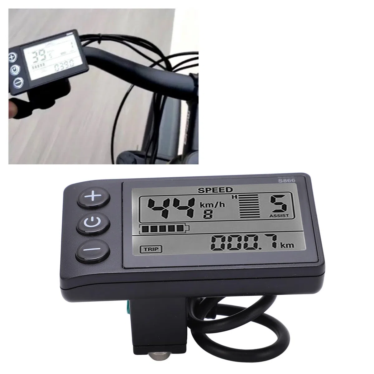 Keenso Vélo électrique S866 LCD Display Meter 24V 36V (par défaut), 48V (réglable) Panneau de Commande avec Prise étanche