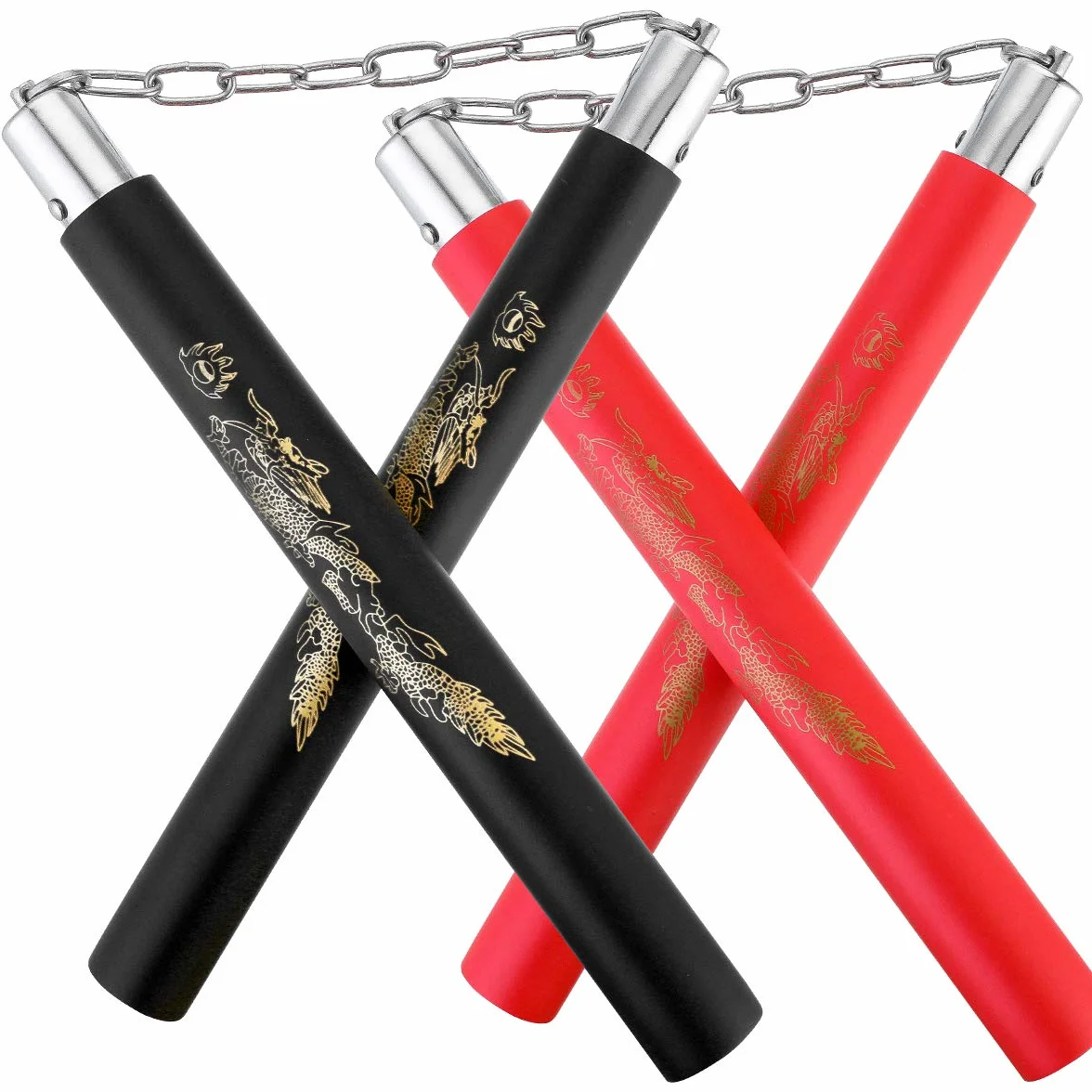 Litthing Nunchaku Mousse Caoutchouc Entraînement Quotidien Rembourré Pratique 2 Paires De Portable Parfait pour Les Enfants Et Les Débutants Mode Noir Et Rouge