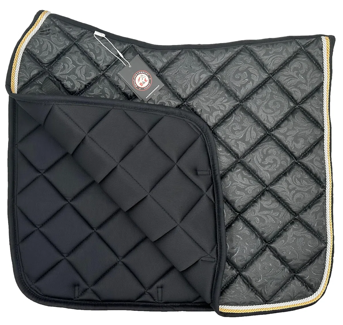 Sous-selle d'équitation respirante, lacets de positionnement avec fermeture à déchirure, bordure élégante en corde anglaise, avec bonnet coordonné noir, COB DRESSAGE)