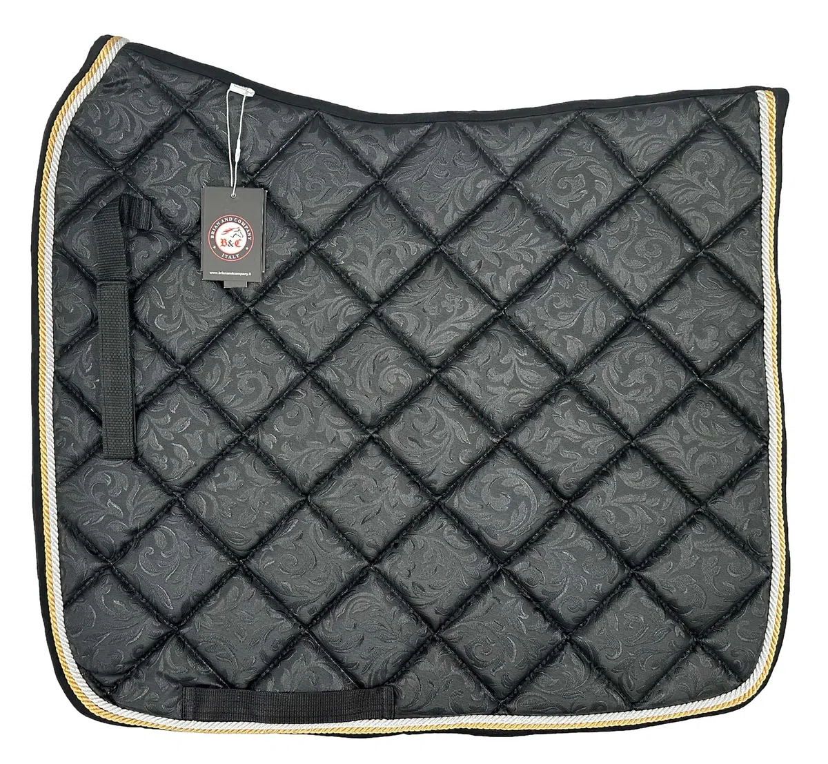 Sous-selle d'équitation respirante, lacets de positionnement avec fermeture à déchirure, bordure élégante en corde anglaise, avec bonnet coordonné noir, COB DRESSAGE)