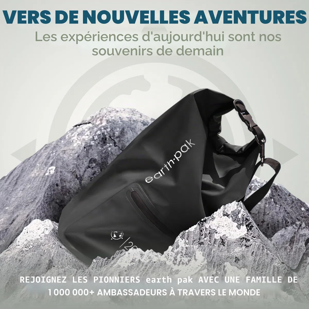 Earth Pak – Wasserdichter Packsack mit Schultergurt und wasserfester Handyhülle – Ideale Rolltop Tasche beim Kajak Fahren, Wandern, Camping, Angeln, Bootfahren und Rafting