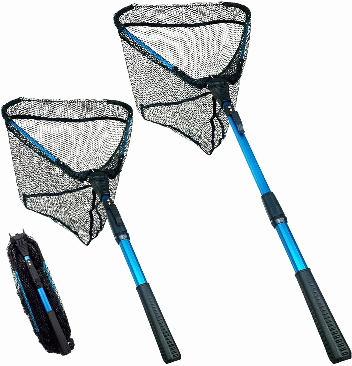 Senston Epuisette de Pêche Pliable et Filet Recouvert de Caoutchouc, Épuisette Télescopique, Filet de Pêche Pliable en Nylon