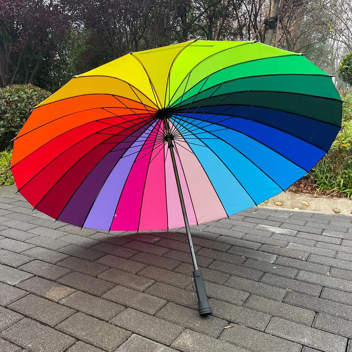 ThreeH Doublé Canne Anti Vent Parapluie Golf Ouverture 24 côtes Voyage Parapluie Grande Taille KS07,Rainbow