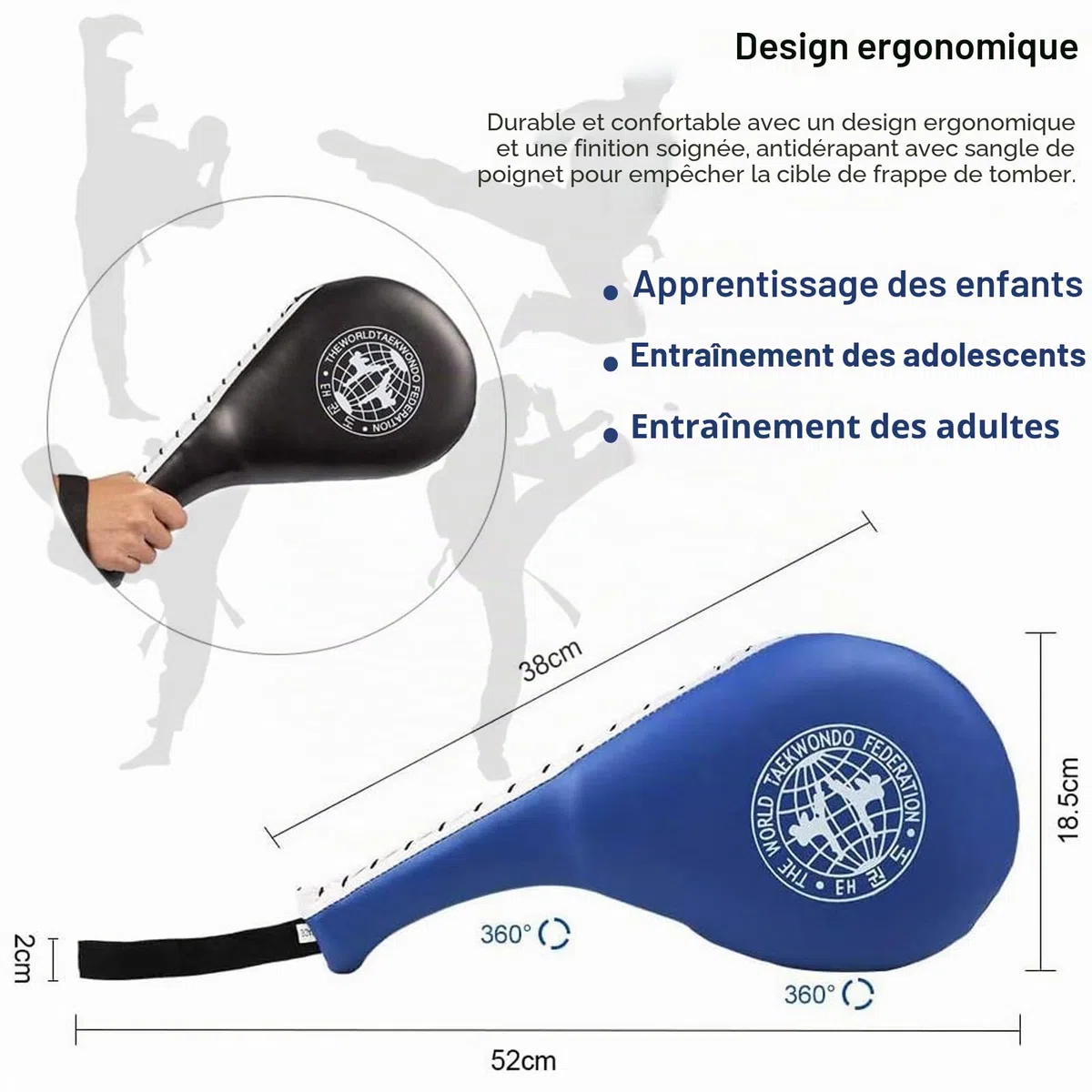 Lot de 2 Raquettes de Taekwondo Double Kick Cibles Durables - Pads de Boxe Solides pour Arts Martiaux - Pads de Poing pour Karaté, Kickboxing, MMA - Pratique pour Enfants, Jeunes et Adultes