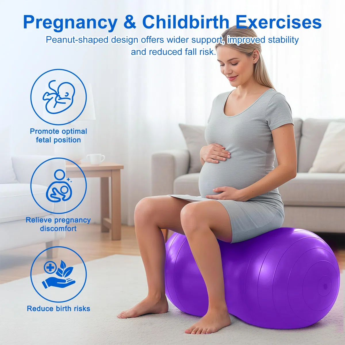 flintronic Ballon de Fitness Cacahuète, Balle d'arachide pour Enfants, Ballon d'exercice de Yoga avec Pompe Pied Gonflable, Anti-Explosive, pour Yoga, Pilates, Thérapie, Grossesse - 90 x 45cm