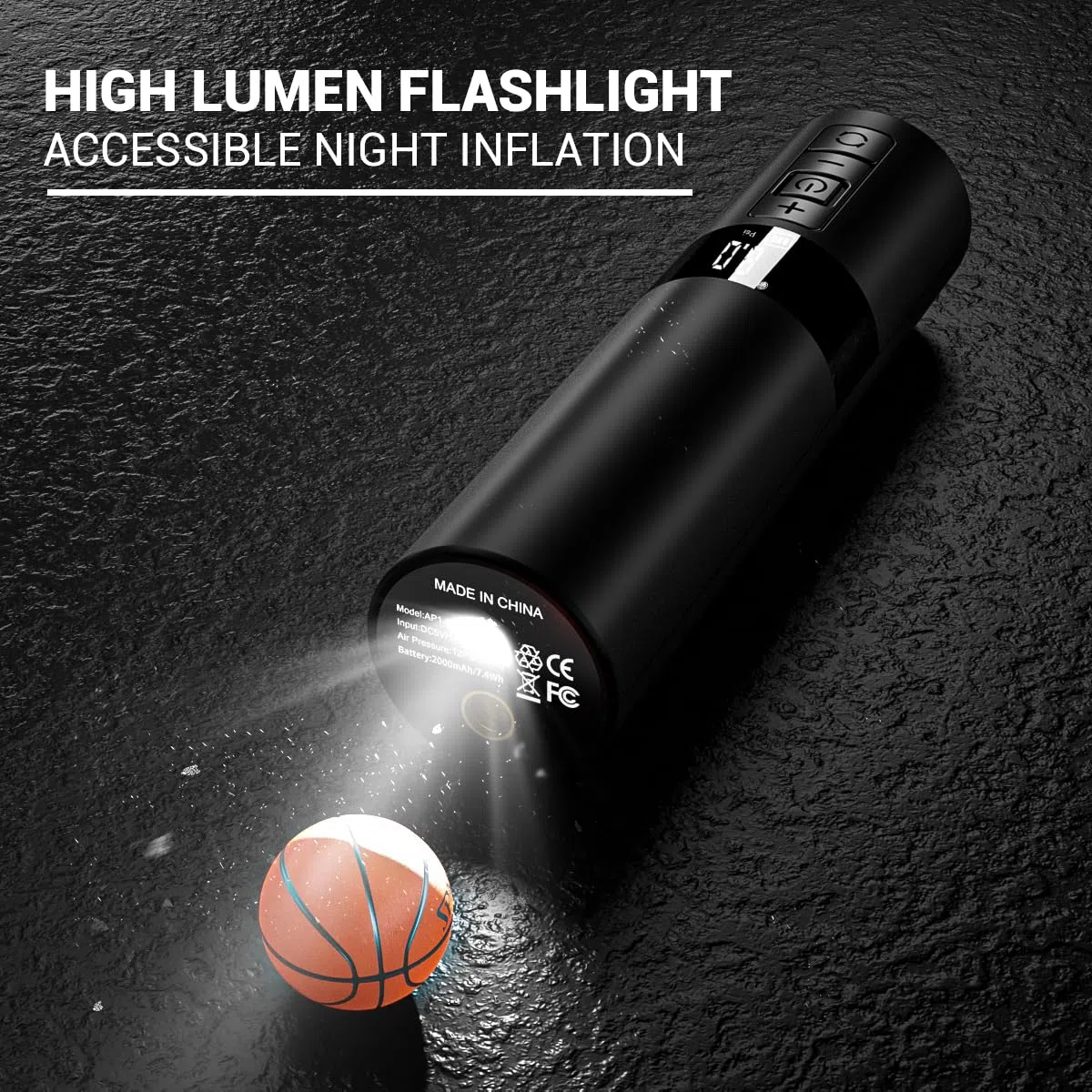 Pompe à Ballon électrique, Pompe électrique MissHome avec Affichage numérique MissHome et manomètre précis, Mini Pompe Intelligente avec Lampe de Poche pour Football, Basket-Ball, Volleyball, Rugby