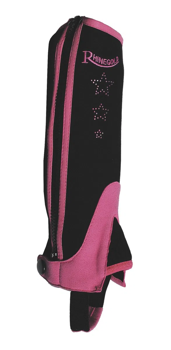 Neuf Rhinegold pour enfant synthétiques Chaps d'équitation Guêtres Rose Bleu toutes les tailles