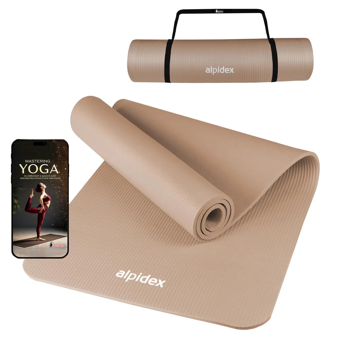 ALPIDEX Tapis de Yoga 183 x 60 x 0.8 cm Matelas Sport Gymnastique E-Book Antidérapant sans Phtalates Sangle Transport Pilâtes Gym Aérobic Stretching Entraînement