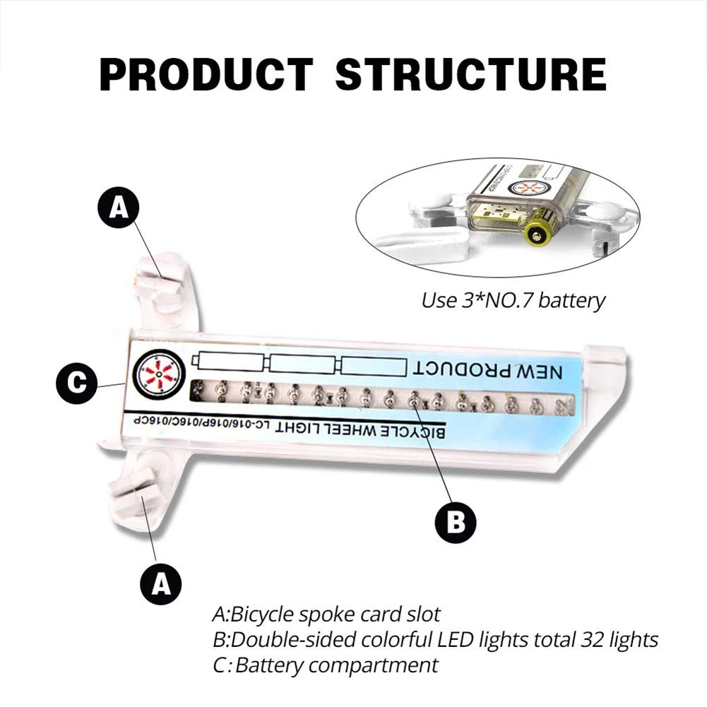 Lumières LED pour rayons de vélo - Étanche - 32 LED RVB - Avec 32 modes de changement - Accessoire pour VTT