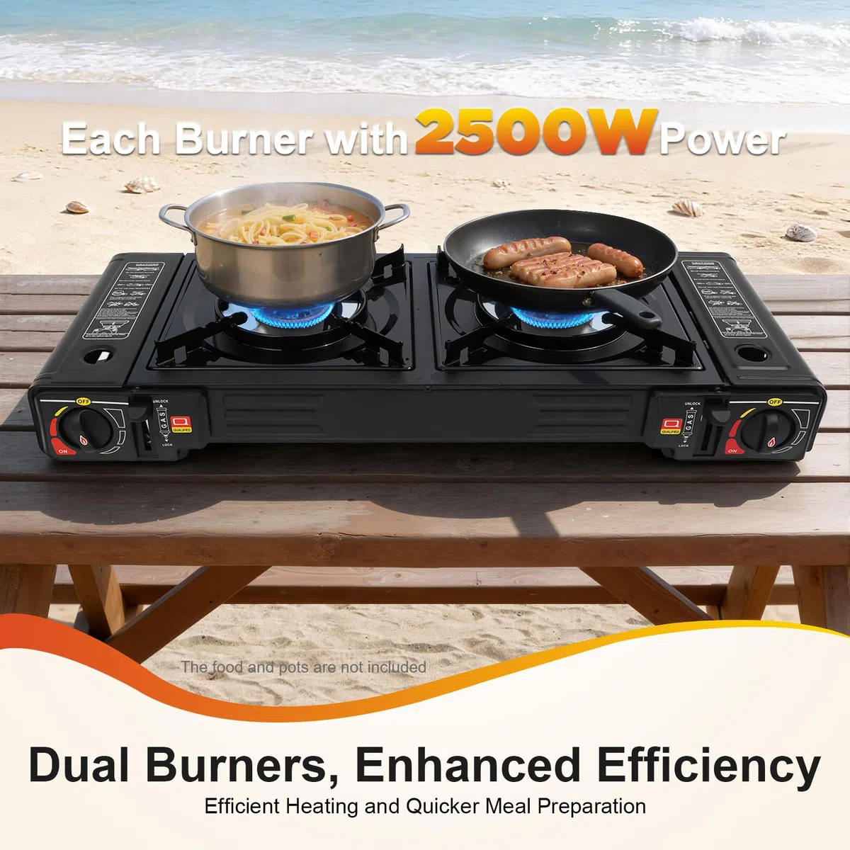 Réchaud Gaz 2 Feux Camping Gaz Portable Réchaud Camping Barbecue Gaz Camping 2500W Plaque Gaz 2 Feux Allumage Piézo Valve Surpression（64 x 27,8 x 8 cm）