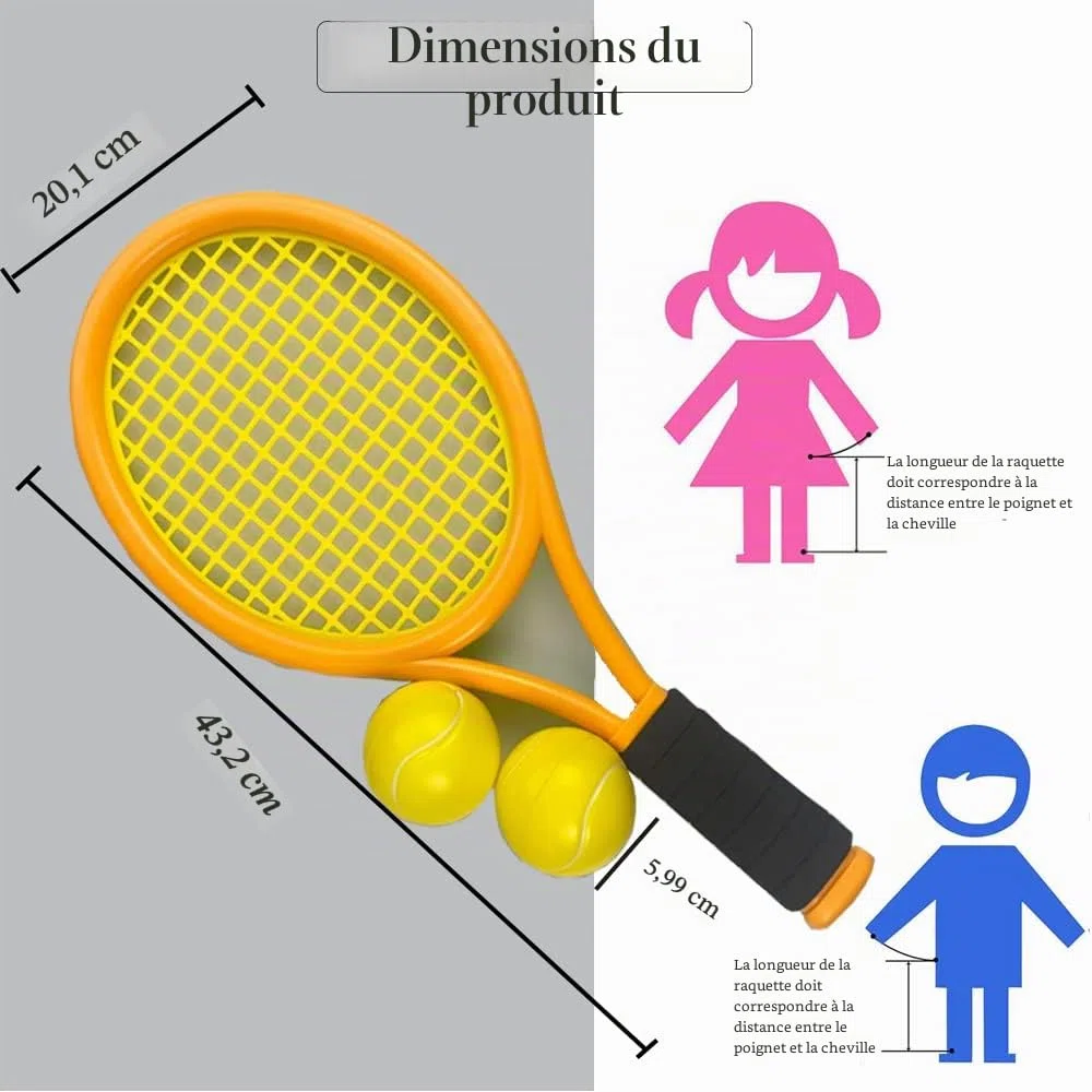 Raquette de Tennis pour Enfants avec Sac 2 Raquettes en Plastique avec 2 balles en Mousse Raquette de Tennis Ensemble Cadeau pour Enfants en Plein air et intérieur Sport intérieur extérieur
