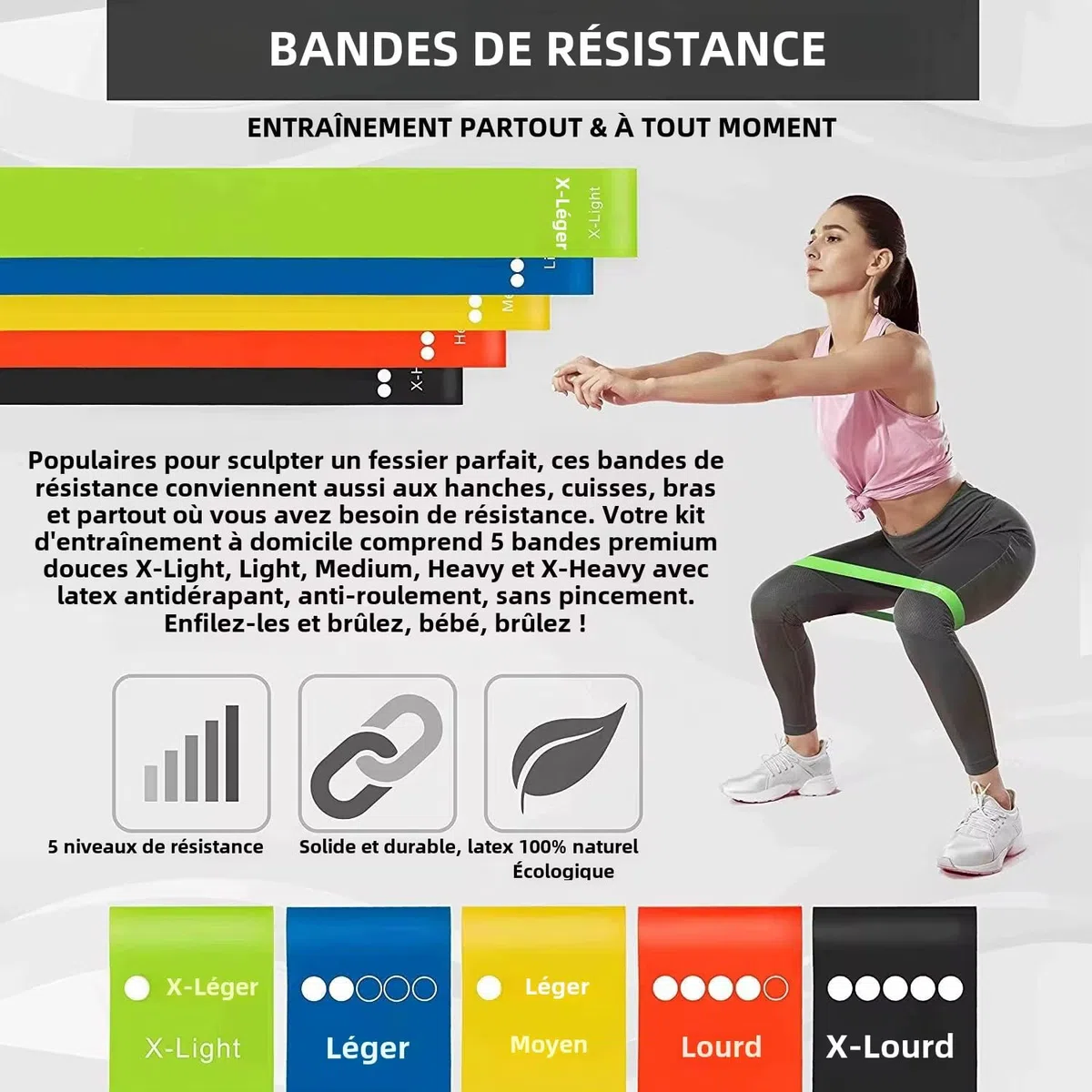 Kit Fitness Xtrem Force Avec Roue Abdo Tapis Pour Genoux, Bande Elastiques, Poignée Push Up Pour Les Pompes, Appareil fitness musculation pour Abdo Exercices a La Maison Pour Homme Et Femme
